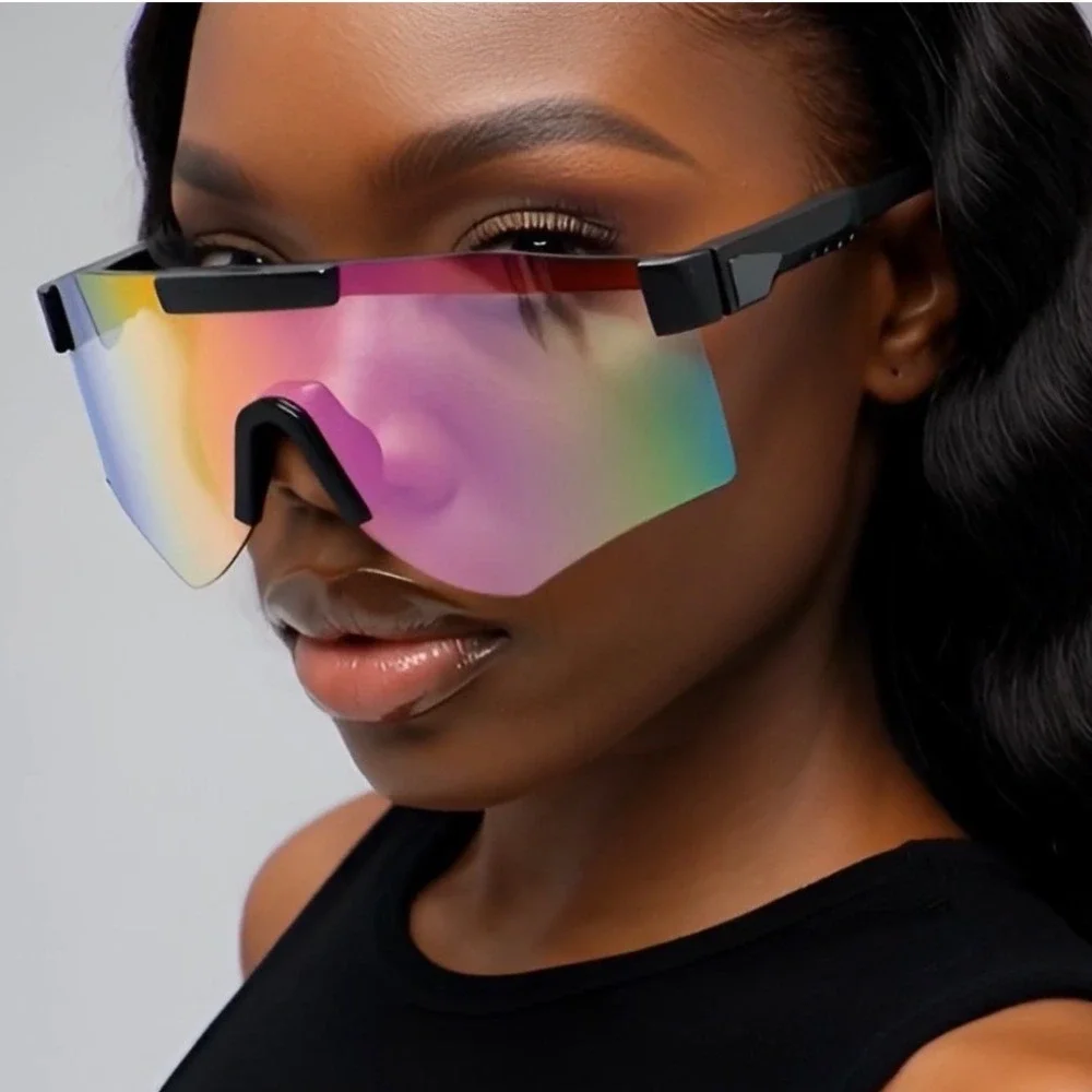 Oversized One Piece Blade Sports Women Rimless‎ Cycling Sunglasses Mirror Lentes